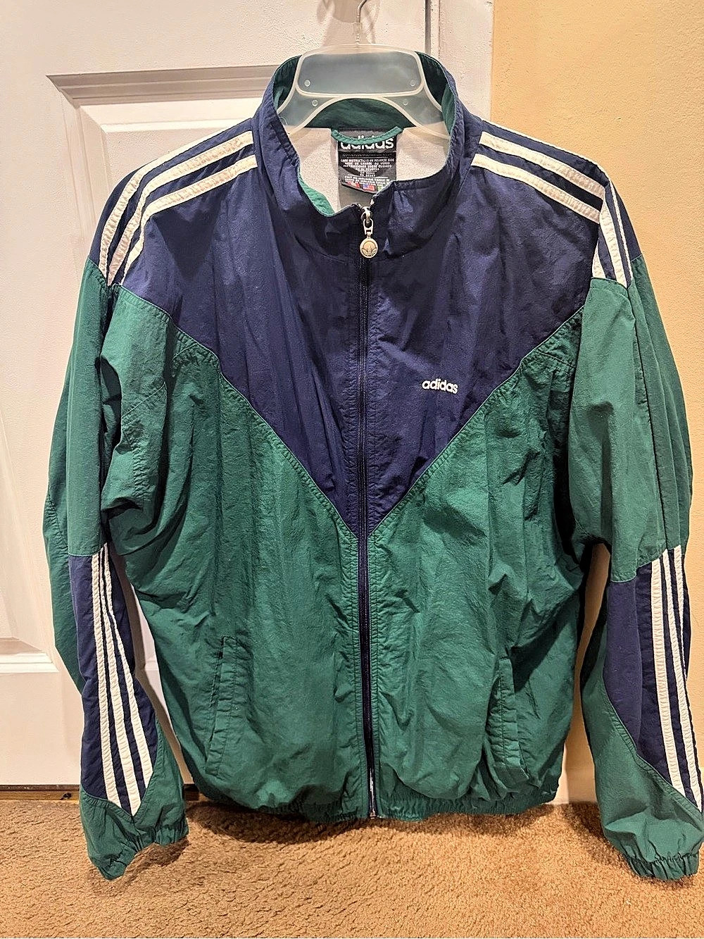 adidas Color Block Windbreaker Green & Blue Size Medium